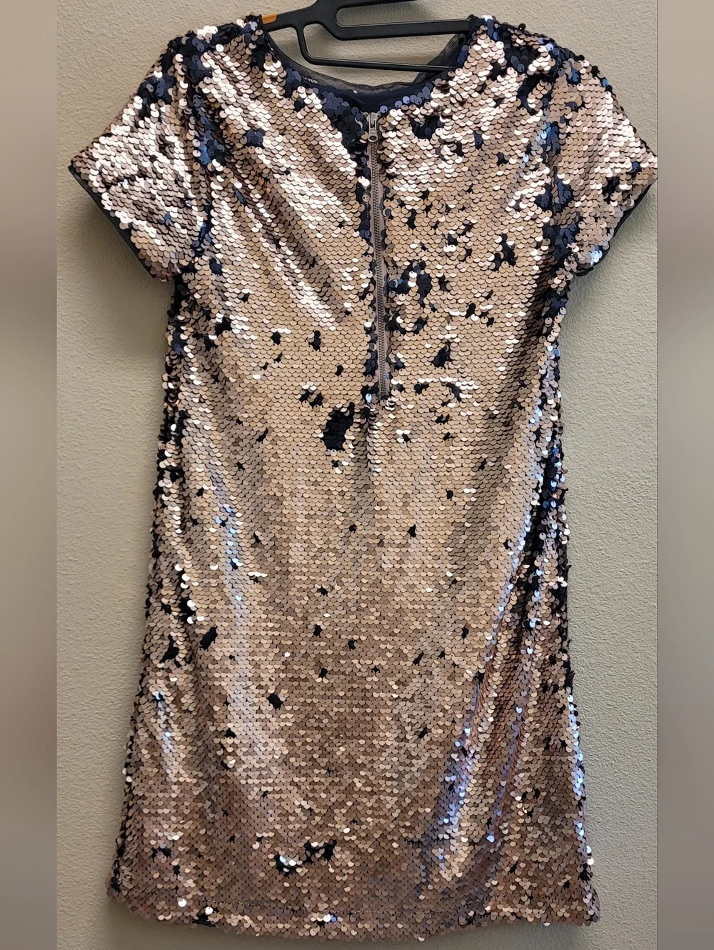 GAP kids Sequin Dress Rose Gold and Navy Blue Short Sleeve  XL